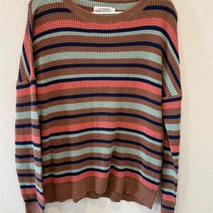 REI Cooperative Ribbed Knit Sweater in Coral Navy Brown